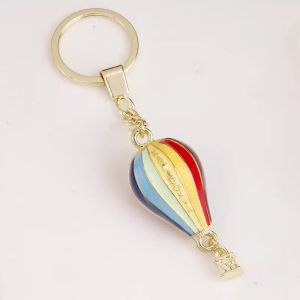 New Hot Air Balloon Keychain Men Women Gold Silver Color Multicolor Gem Pendant Ring Key Chain Hand Bag Couple Gift Accessories
