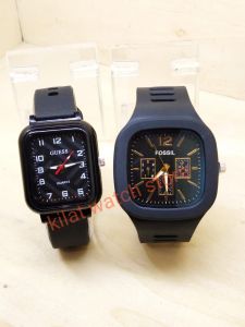 2 buah Jam tangan casual kotak tali rubber