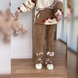 XIXITIAO Cartoon Puppy Winter Full Heel Wrap Thermal Soft Soled Confinement Shoes Leisure Home Indoor Feeling Cotton Slippers Female