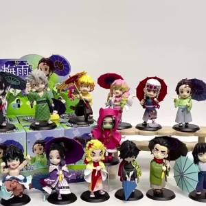 Bandai | Demon Slayer Figure Toy Anime Kimetsu no Yaiba Q Version Standing Tanjiro Nezuko Plum Rain Series PVC Figurine Model Doll Gifts