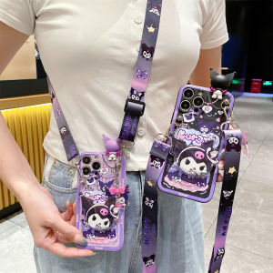 Kawaii Kuromi Cake Eating Crossbody Phone Case for Huawei Pura70 P60 P50 P40 P30 P20 pro Soft Protective Cover Cute Cartoon Design