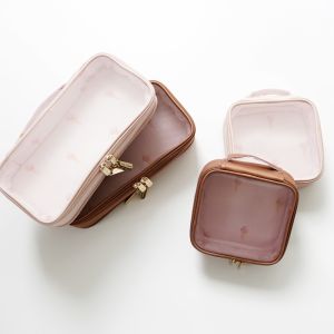 Adorable Double Layer Mesh Makeup Bag Travel Portable Small Square Jewelry Box Cosmetic Storage Bag Family Storage Tools