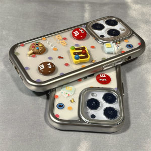 Three-Dimensional M Bean Ice Cream Combination Suitable for Apple 15 Phone Case 14plus New Arrival Iphone13promax Drop-Resistant 12 Full Cover Transparent 11pm Electroplated Silver Frame XR Silicone 7/8 Protective Case