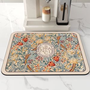Miumiu Super Absorbent Table Mat Dish Drying Mat Diatomite Coaster Vintage Floral Quick Dry Drain for Kitchen Counter