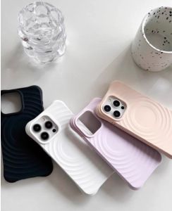 MagSafe Phone Case For iPhone 11 17 Pro Max Air 13 14 15 12 16 PRO MAX Solid 15 PRO MAX 14 PRO MAX 13PRO MAX 11 PRO MAX Color Silicone Circular Pattern Four Corner Anti Drop Compatible with 15 Promax Wave Thickened Corners