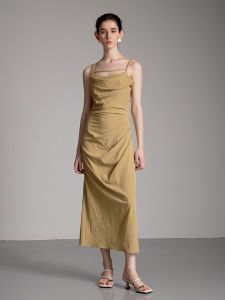 Spring Summer New Style Non Restrained One Shoulder Strap Long Dress Versatile Waist Cinching Slimming Pleated Womens Dress