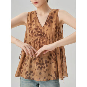 GULILI | Retro Dye Polka Dot Waist-Cinching Sleeveless Top