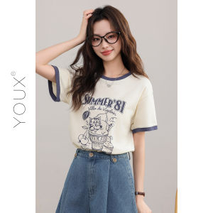YOUXIANG | Áo Thun Tay Ngắn Cổ Tròn In Hình Độc Đáo
