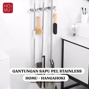 HOMU HANGAHOKI GANTUNGAN SAPU PEL STAINLESS MOP BROOM HOLDER KAPSTOK