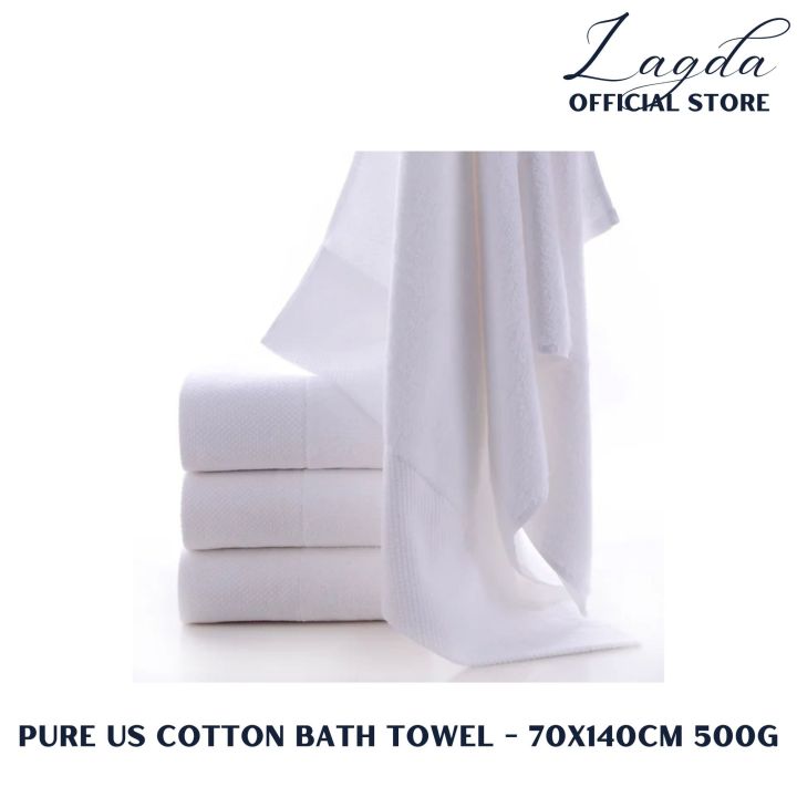 LAGDA High Quality Thick Pure Cotton White Hotel Bath Towel 500GSM