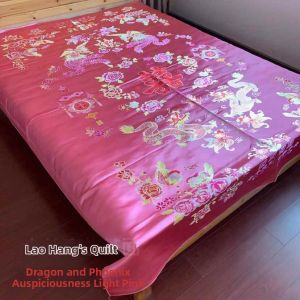 Wedding Silk Duvet Cover Colorful Brocade Dragon Phoenix Design