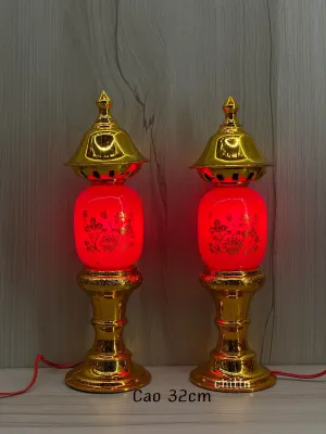 Cặp đèn bàn thờ Phú quý để bàn thờ thần tài ông địa + bóng LED -giá bán/cặp-kích thước 3size