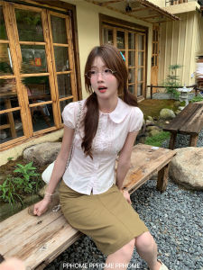 DIY Pink Collared Puff Sleeve Fitted Waist Tie Lace Blouse
