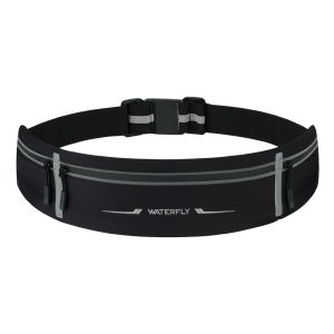 WATERFLY Running Belt Fanny Pack 3 Pockets Phone Holder 6.9" Adjustable 31-47" Reflective Waist Bag for Running Gym