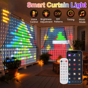 USB Smart LED Curtain Lights 2x2m DIY Christmas Lights with App and Remote Control for Holiday Home Decor Music Mode & Timing