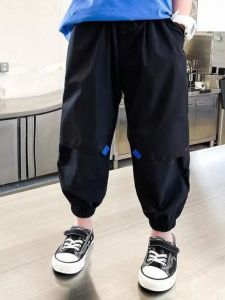 Spring Summer Lightweight Pure Cotton Loose Fit Long Pants for Boys Mid-Term Children Casual Sporty Versatile Fashionable