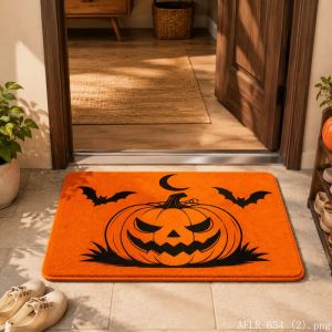 VIKAMA Halloween Moon Bat Door Mat Spooky Night Sky Non Slip Entrance Rug Front Door Home Decor Floor Mat
