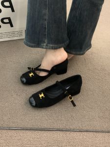 French Style Chunky Heel Commute Shoes Womens Black Fashionable mid Heel Spring Autumn Small Fragrance Style Elegant Evening Shoes