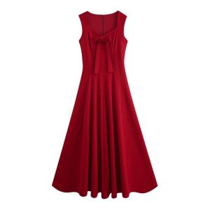 SUSIEYUAN | Red Sleeveless Halter Dress Women Summer 2025 New Beach Vacation Stylish Long Dress Sweet Japanese Style High Waist A-Line Skirt