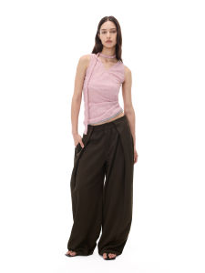 Costustoot Asymmetric Deconstructed Sash V-neck Gathered Stripe Patchwork Hem Waist-cinching Overhead Strap Vest Womens Fashion