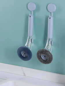 Long-handled pot cleaning brush for kitchen use large size stainless steel scouring pad dishwashing brush