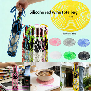 1PC Portable Silicone Wine Tote Bag With Creative Multi-purpose Insulation Pad Mesh Bag Basket Wine Storage Shopping Bag