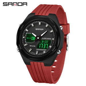 Đồng hồ thể thao dạ quang SANDA cho Nam Nữ Quà tặng Trung tính hiển thị thời gian kép đồng hồ kỹ thuật số Đồng hồ đeo tay thạch anh chống nước 7 màu 31 Giờ thế giới 28 thành phố báo thức giấc ngủ đồng hồ bấm giờ đếm ngược Bộ đôi