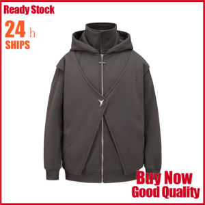 Stand Collar Zipper Fake Two-Piece Hoodie American Functional Hooded Ninja Style Top for Men