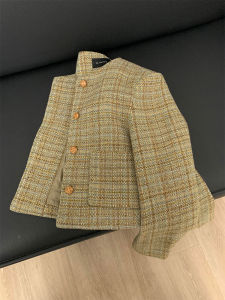 YUFUQING | Retro Plaid Short Womens Woolen Jacket Loose Long Sleeve Autumn New Style Fashionable Outerwear Open Cardigan Polyester Fiber