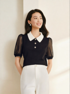Koradior | Elegant French Beaded Black Knit Top