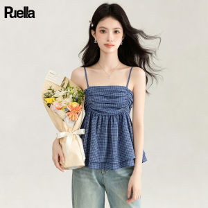 puella | Summer French Plaid Lace Hem Camisole Top