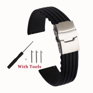 zhangeer | 18mm 20mm 22mm 24mm Quick Release Silicone Watch Strap Stainless Steel Folding Watch Buckle Watch Band Accessories with Tool