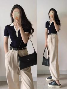 HUOLISI | Stand-collar Patchwork Icy Silk Short Sleeve T-shirt