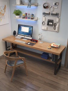 Solid Wood Computer Desk Double-Layer Desk Writing Desk Student Double Ultra Narrow Desk 50cm Wide Desk 45cm Narrow
