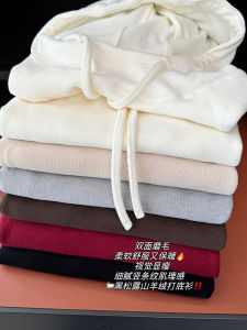 Double-Sided Fleece Hoodie with Cashmere Thick Long Sleeve Sweatshirt Autumn Winter Soft Versatile Straight Cut Korean Style Commute