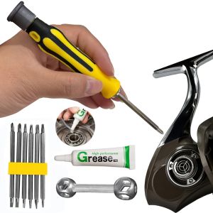 MBLN Fishing Reel Repair Tool Kit – Spinning Reel Maintenance Set with Multi-Bit Screwdriver Reel Wrench & Bearing Grease