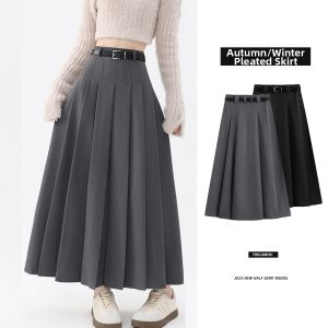 YINLIANHU | Tall and Petites Fitting Black and Gray Pleated Summer Long Dress