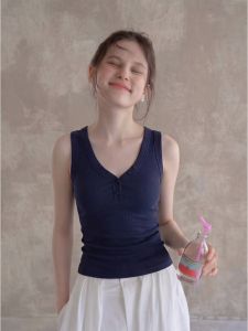 DVDK | Áo Phối Halters Vòng Cổ V Ôm Body Không Tay Cho Phụ Nữ Mùa Hè
