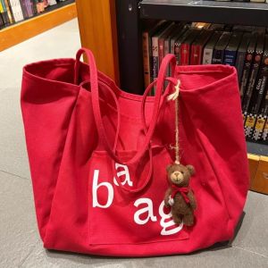 JIFANPAUL | Red Large Capacity Canvas Bag High Quality Relaxed Shoulder