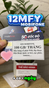 Sim Mobifone 4G 5G 12MFY Data 100GB/Tháng Không Giới Hạn Data Theo Ngày - Không Nạp Tiền Trọn Gói 12 Tháng Bảo Hành 1 Đổi 1. FREESHIP . CHƯA KÍCH HOẠT