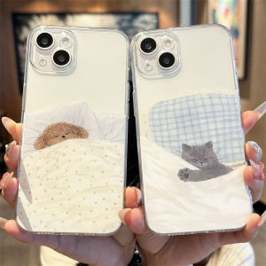 Cute Sleeping Cat Dog Phone Case for iPhone 15 pro Max 16 14 plus 13 12 Mini 11 Transparent 17 Womens Style Protective Cover