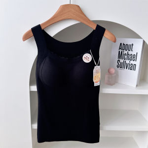 Warm Fleece Lined Silk Vest Womens No Bra Needed Inner Wear Top with Lace Trim Thickened Underwear for Autumn Winter
