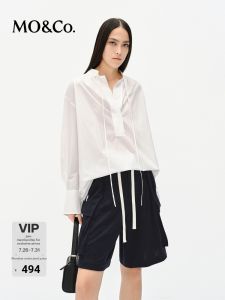 MO&Co. | Stand Collar Pleated Loose Drop-shoulder Shirt