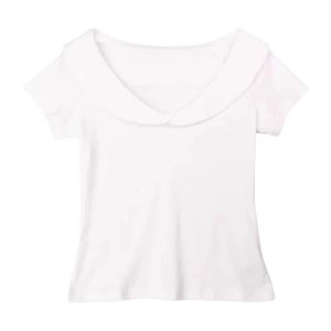 YUEZHONGWEI | French Sweet Doll Collar White Short Sleeve T-Shirt Womens Summer New Style Slim Fit Short Length Top Korean Style Commute