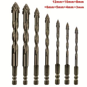 7pcs Carbide Four-Blade Serrated Drill Bit for Dry Drilling Porcelain Tile Ceramic Glass Marble Concrete Stone&Metal Hole Opener