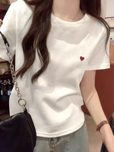 Summer New Womens Pure Cotton White Short Sleeve T-shirt Slimming Stylish Fashionable Versatile Body Shirt Trendy round Neck