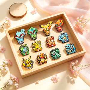 Bandai | 12pcs Anime Cartoon Monster Enamel Brooch Collection Cute Creature Metal Lapel Pins Fashion Accessory for Backpack Clothing