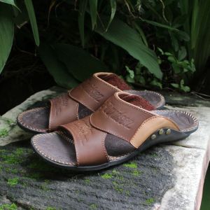 Sandal Selop Pria Dewasa Kulit Model Casual Distro Keren Perior Warehouse HD B2 TAN