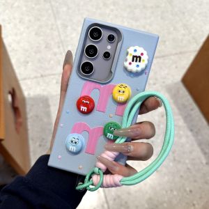 Mrhaha Ốp da cho Samsung S24 Ultra s23fe S23 Ultra A11 A12 A13 A14 A15 A22 A32 A52 A72 A23 A33 A53 A73 A34 A24 A35 A55 A03 A04 A06 A16 A20 A30 A21 A30 4G 5g 3D Tự làm hoạt hình dễ thương sô cô la đậu với chuỗi đầy màu sắc đơn giản phong cách cổ điển trườn