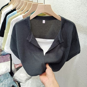 Chic Hong Kong Style Pure Desire Sweet Cool Short Sleeve T-Shirt Womens Summer High-End Solid Color Top Korean Version